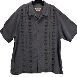 Tommy Bahama Silk blend Tribal tropical Charcoal Shirt embroidery orig fit XXL